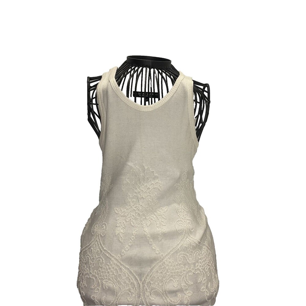 NWT VTG Y2K Rampage White Ribbed Tank Top Rhinestone Embroidered M Deadstock